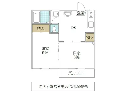 足崎ハウス(2DK/2階)の間取り写真