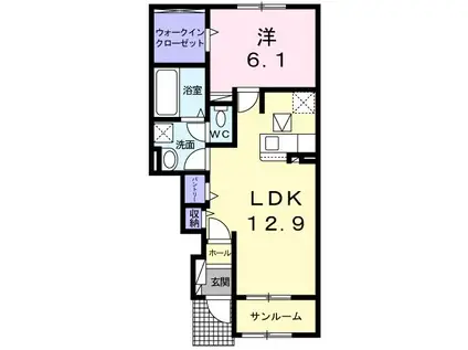 グリーンパレス高木(1LDK/1階)の間取り写真