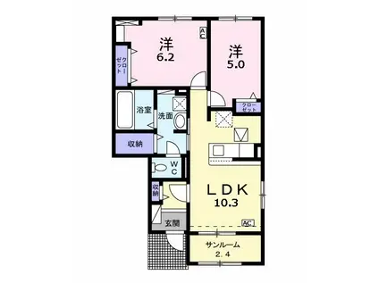 ラ・カーサ・フェリーチェ(2LDK/1階)の間取り写真