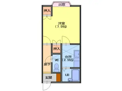 第1パークハイム城北(1K/2階)の間取り写真