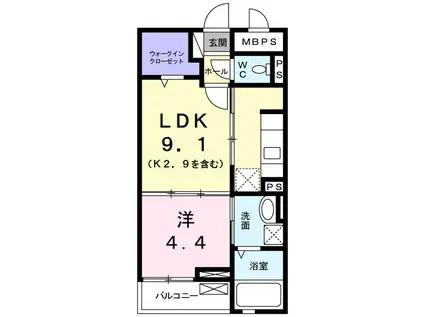 アクラス三山木(1LDK/4階)の間取り写真
