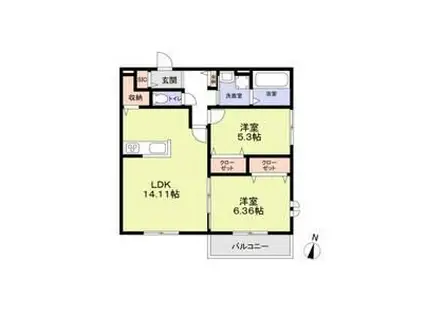 ルミエール野間北(2LDK/1階)の間取り写真