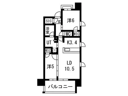 プラウド勾当台公園ディアージュ(2LDK/2階)の間取り写真