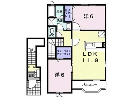 アクチュエルB(2LDK/2階)の間取り写真