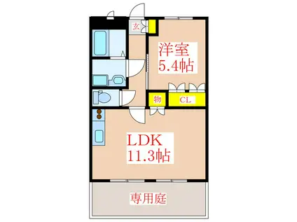 レイクレアII(1LDK/1階)の間取り写真