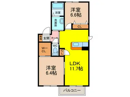 ラ シエロ(2LDK/2階)の間取り写真