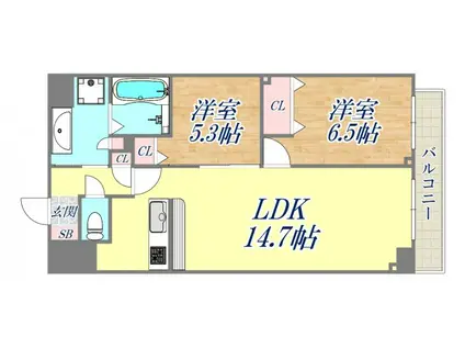 クラニア甲東園(2LDK/3階)の間取り写真