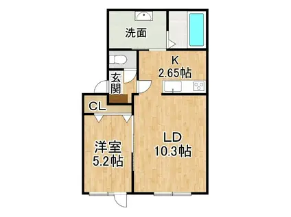 BAUS(1LDK/2階)の間取り写真