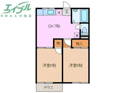 マリオ豊田C棟(2DK/1階)の間取り写真