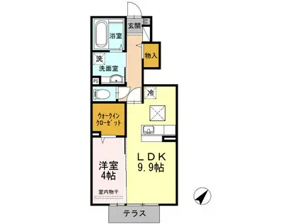 オリザ弥生(1LDK/1階)の間取り写真