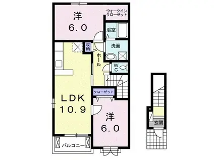 オード・シエルII(2LDK/2階)の間取り写真