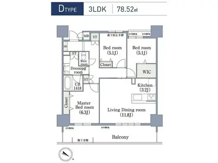 ラクレイス香椎照葉(3LDK/3階)の間取り写真