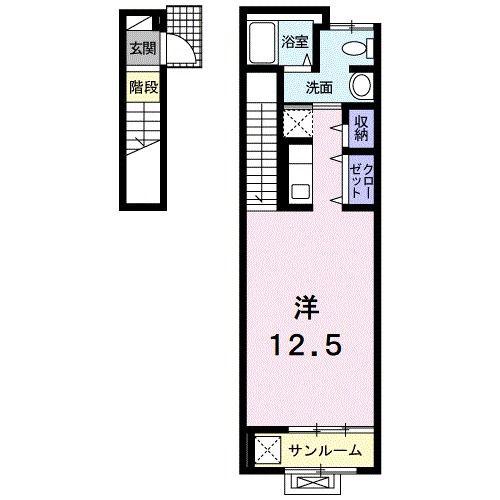 グランデ・プリムラI(ワンルーム/2階)の間取り写真