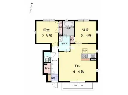 プルミエ25 A棟(2LDK/1階)の間取り写真