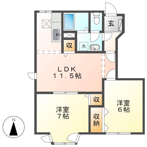 レーベン中畝 C(2LDK/1階)の間取り写真