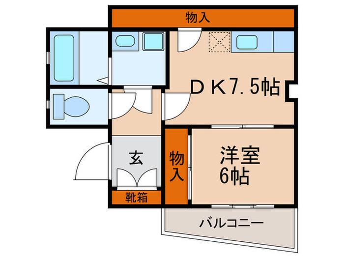 サンフジ(1DK/3階)の間取り写真
