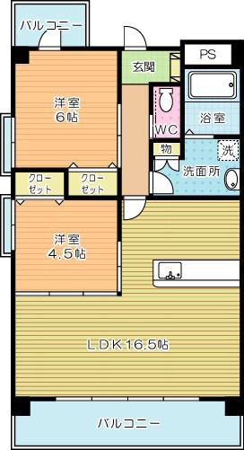 ルネス到津の森(2LDK/4階)の間取り写真