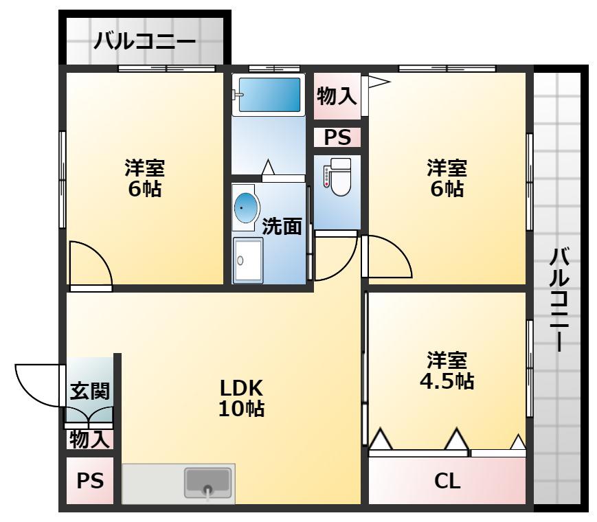 ベルドミール天美(3LDK/2階)の間取り写真