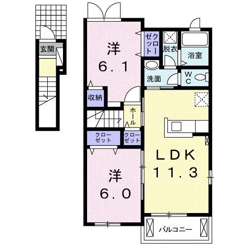 ロータスI(2LDK/2階)の間取り写真