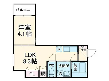 ルミエール若江岩田(1LDK/2階)の間取り写真