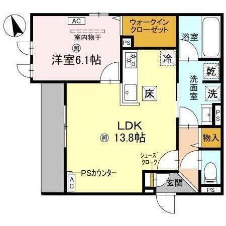 クラシスト東粉浜ウエスト(1LDK/1階)の間取り写真
