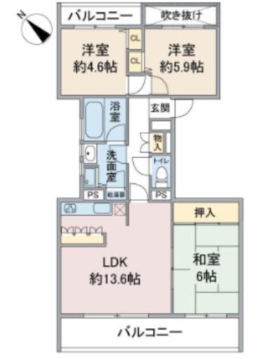 ハイツ東戸塚 II B棟(3LDK/4階)の間取り写真