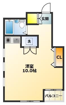 白稜ハイム(ワンルーム/2階)の間取り写真