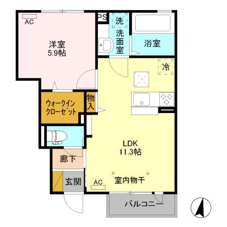 フェルト(1LDK/1階)の間取り写真
