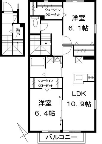アプリコット酒々井(2LDK/2階)の間取り写真