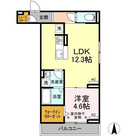 ルリアン保木間(1LDK/3階)の間取り写真