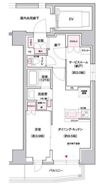 ジェイグランコート上野入谷(1SLDK/9階)の間取り写真