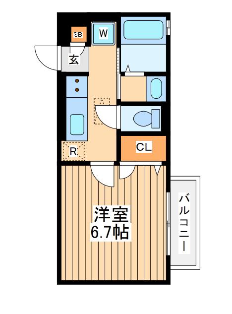 クロスガーデン町田A棟(1K/1階)の間取り写真