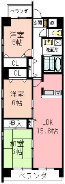 リブラ鶴羽(3LDK/3階)の間取り写真
