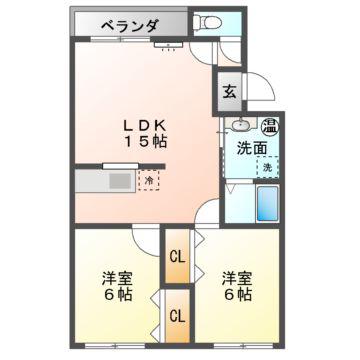 Mハイツ日の出2(2LDK/2階)の間取り写真