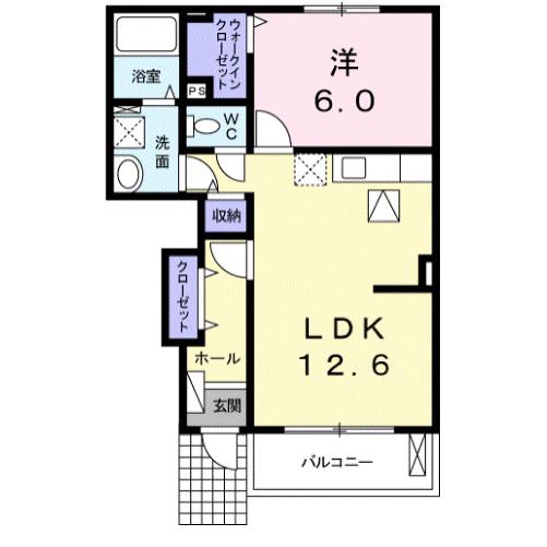 ＪＲ草津線 手原駅 徒歩7分 2階建 築12年(1LDK/1階)の間取り写真