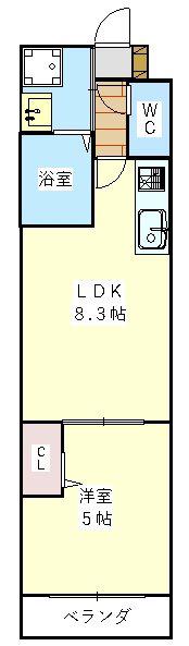 サクシード稲荷2ND(1LDK/2階)の間取り写真