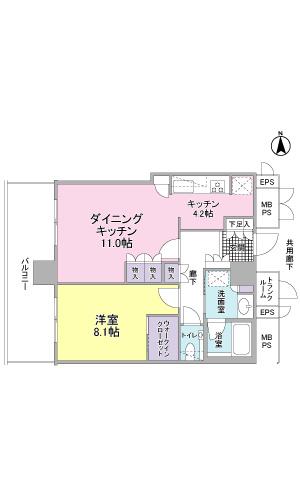 マークス・ザ・タワー清水(1LDK/22階)の間取り写真