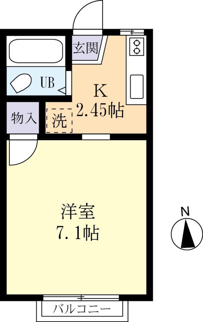フレミングB棟(1K/1階)の間取り写真