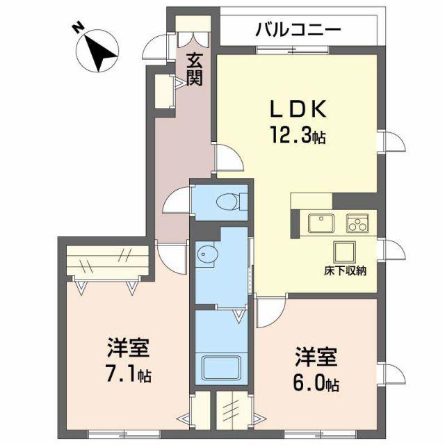 アンジール東原(2LDK/1階)の間取り写真