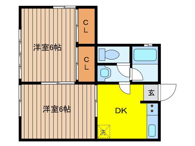 ヒルトップ本太(2DK/2階)の間取り写真