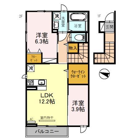 プレジール阪奈(2LDK/1階)の間取り写真