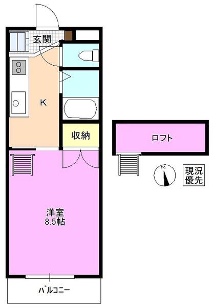 カープハイツ(1K/2階)の間取り写真