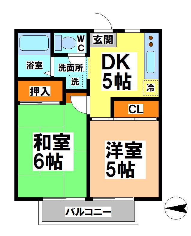 エランドールB(2DK/1階)の間取り写真