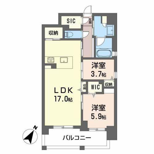 ALBLANC KYOMACHIBORI(2LDK/5階)の間取り写真