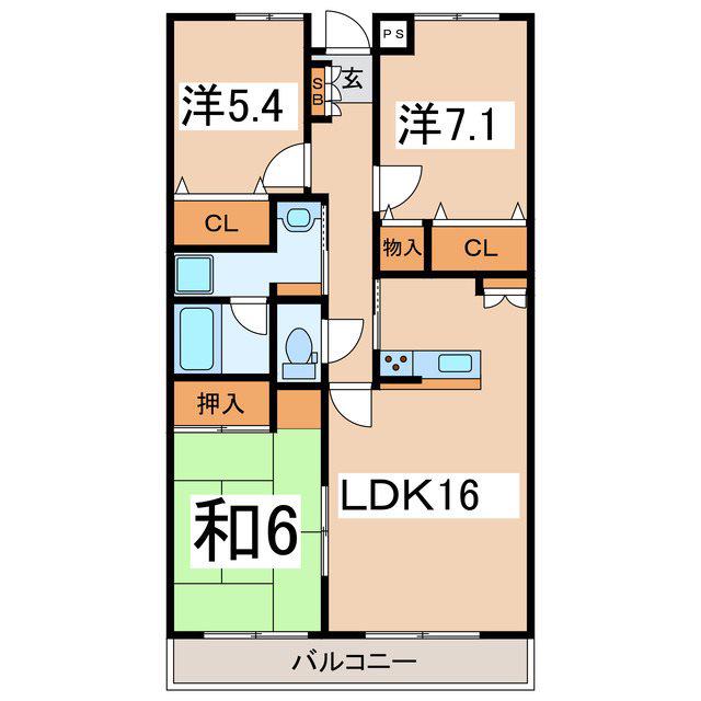 グランヴィ南甲府駅前(3LDK/8階)の間取り写真