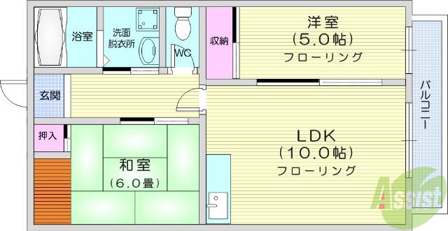 もんでんハイツB(2LDK/2階)の間取り写真