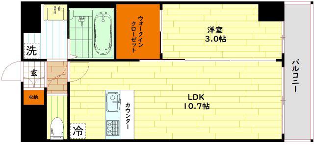 MELDIA CREST 桜ノ宮 KIRSCH(1LDK/6階)の間取り写真