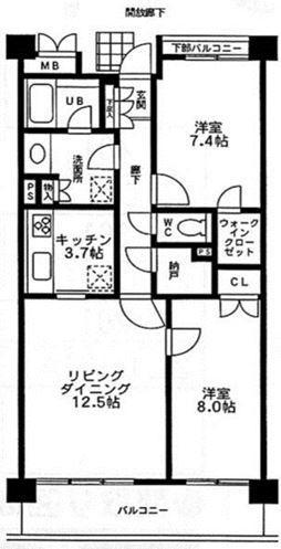 シャトレ美しが丘(2LDK/2階)の間取り写真