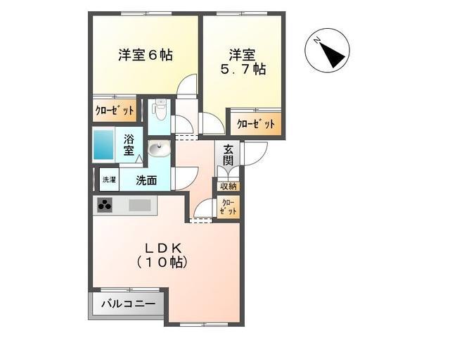 エバープレイス(2LDK/2階)の間取り写真