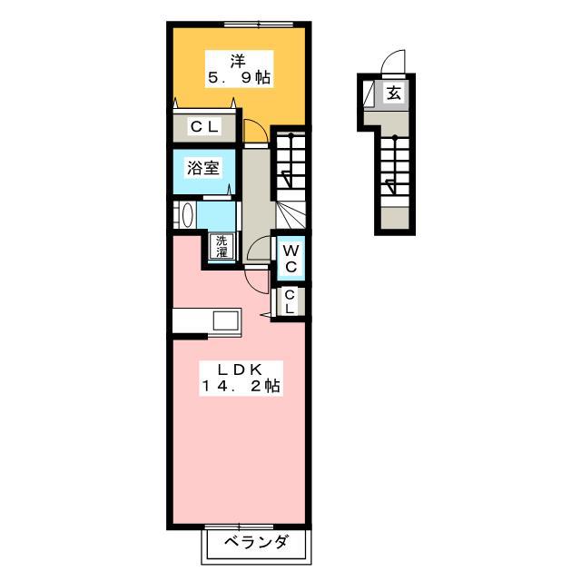 アウローラC(1LDK/2階)の間取り写真